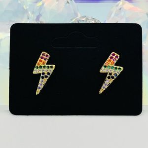 Rainbow gem lightning bolt studs
